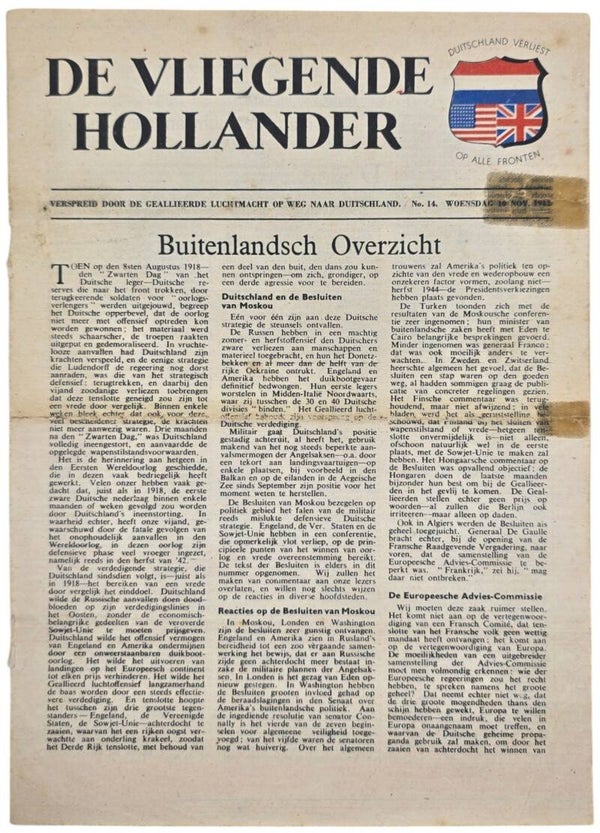 Original WW2 Dutch Leaflet - H 28 De Vliegende Hollander No. 14 (1943)
