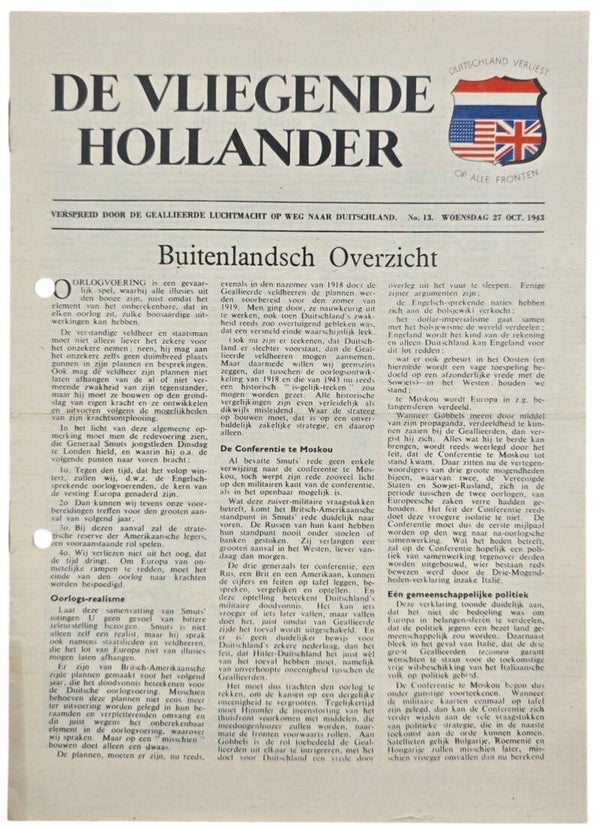 Original WW2 Dutch Leaflet - H 25 De Vliegende Hollander No. 13 (1943)