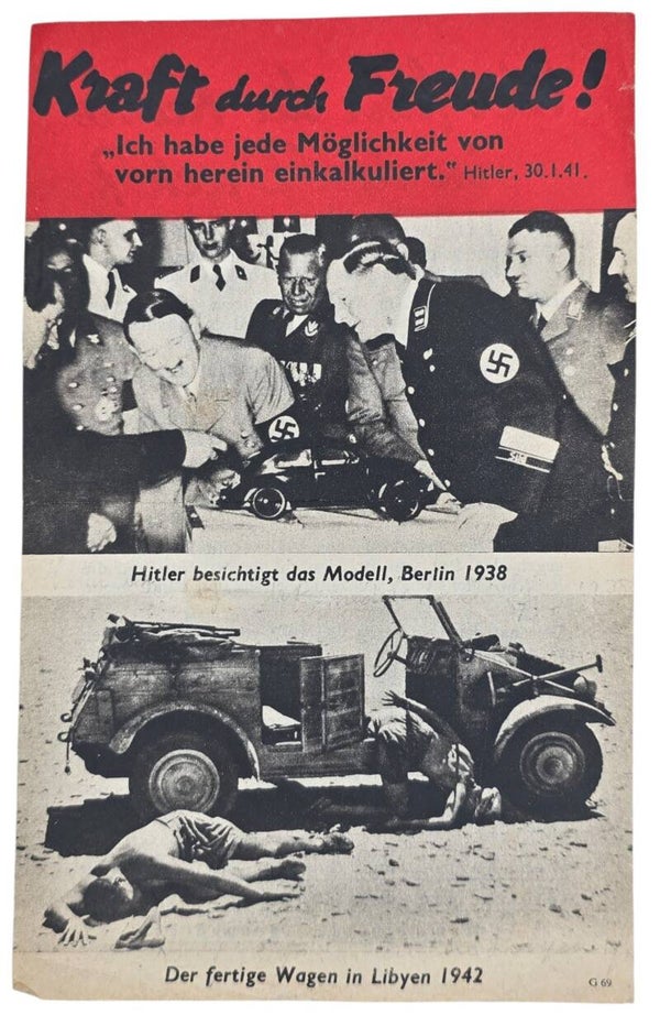 Original WW2 British Leaflet - G 69 Kraft durch Freude! VW Volkswagen Kubelwagen (1942)