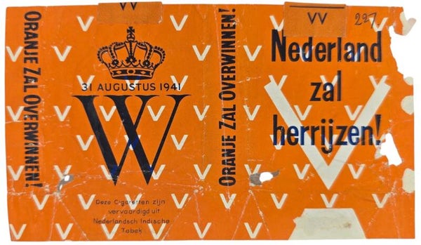 Original WW2 Dutch Leaflet - Wrapping of a Sigarette packet ''Nederland zal Herrijzen!'' (1941)