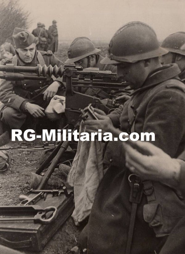 Original WW2 French Press Photo - French soldiers with machine gun (1940)