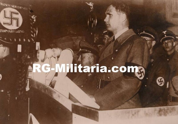 Original WW2 French Press Photo - Rudolf Hess speeching in Hamburg (1937)
