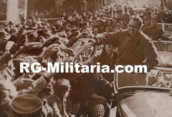 Original WW2 French Press Photo - Rudolf Hess visiting a town during election time