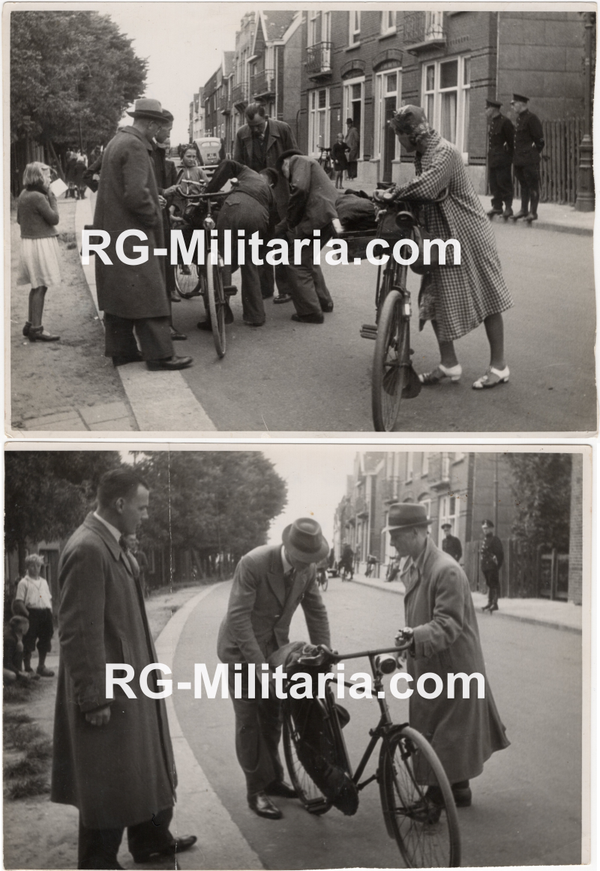 Original WW2 Dutch Press Photo - Bicycle check in The Hague (1943)