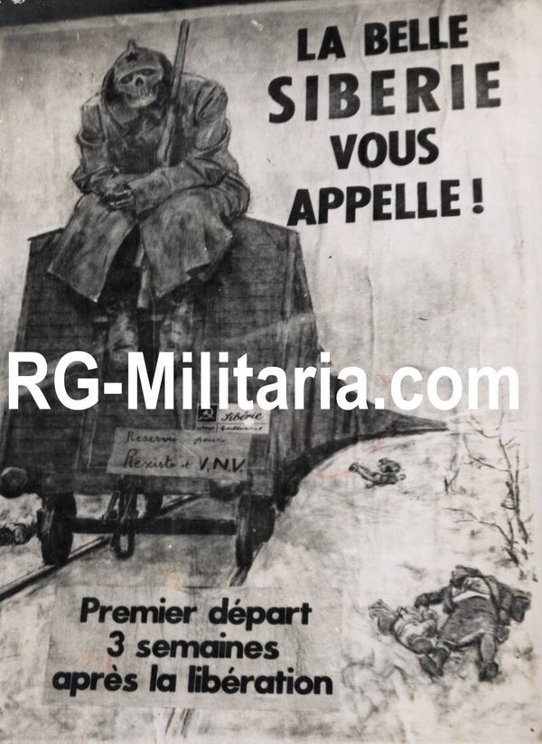Original WW2 French Press Photo - Belgian Anti-communist poster ''La Belle siberie vous appelle!''(1944)