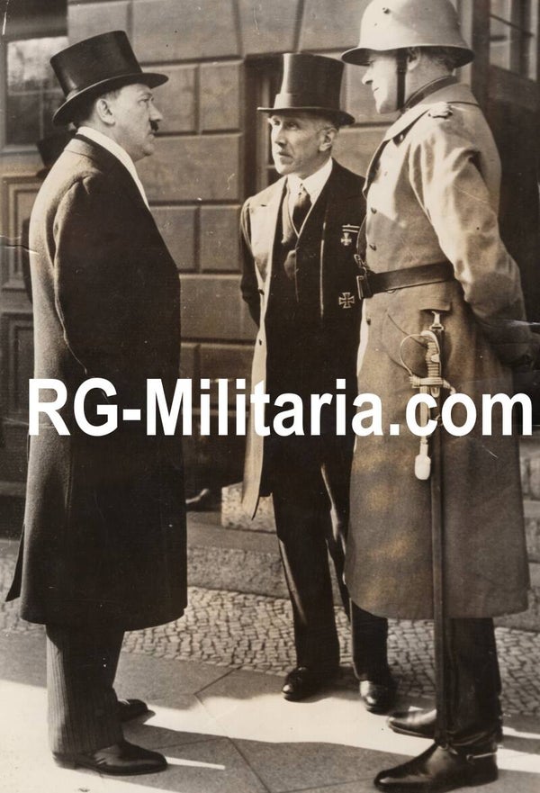 Original WW2 British Press Photo - Adolf Hitler with Franz von Papen and Minister Werner von Blomberg (1933)