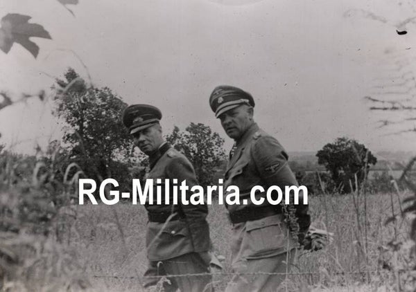 Original WW2 German Waffen SS Press Photo - Generalfeldmarschall Erwin Rommel and SS Obergruppenführer Felix Steiner (1944)