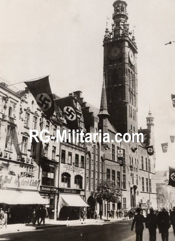 Original WW2 US Press Photo - NSDAP flags in Danzig (1938)