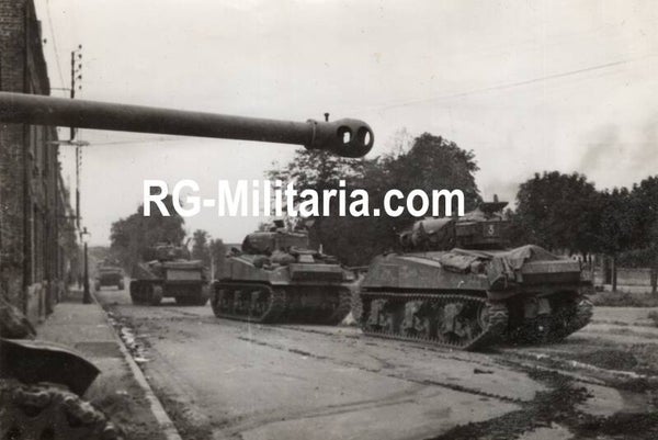 Original WW2 British Press Photo - British Sherman firefly tanks entering Arras, France (1944)