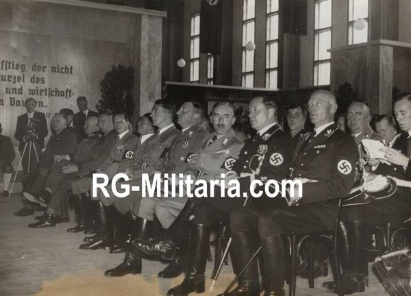 Original WW2 German Press Photo - Reichsnährstand gathering in Wels with Landesbauernführer Reinthaller, Walther Darre, Dr. Sturmn, and Behrens (1938)