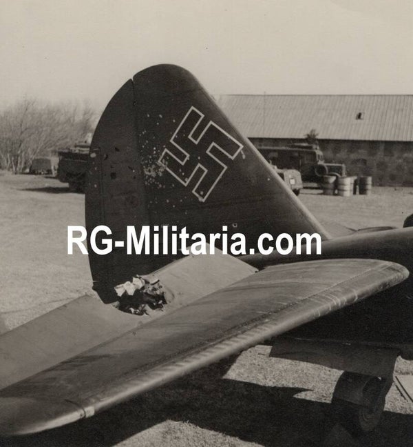 Original WW2 German Press Photo - Luftwaffe Junkers JU 88 airplane tail wing damage (1941)