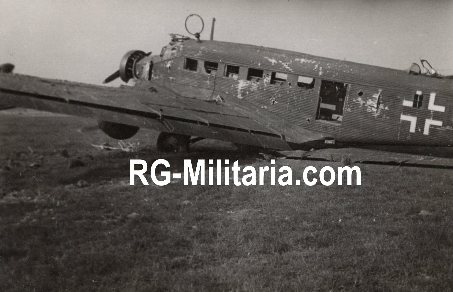 Original WW2 German Photo - Destroyed Junkers Ju 52 airplane at the Rotterdam airfield, Waalhaven, Holland (1940)