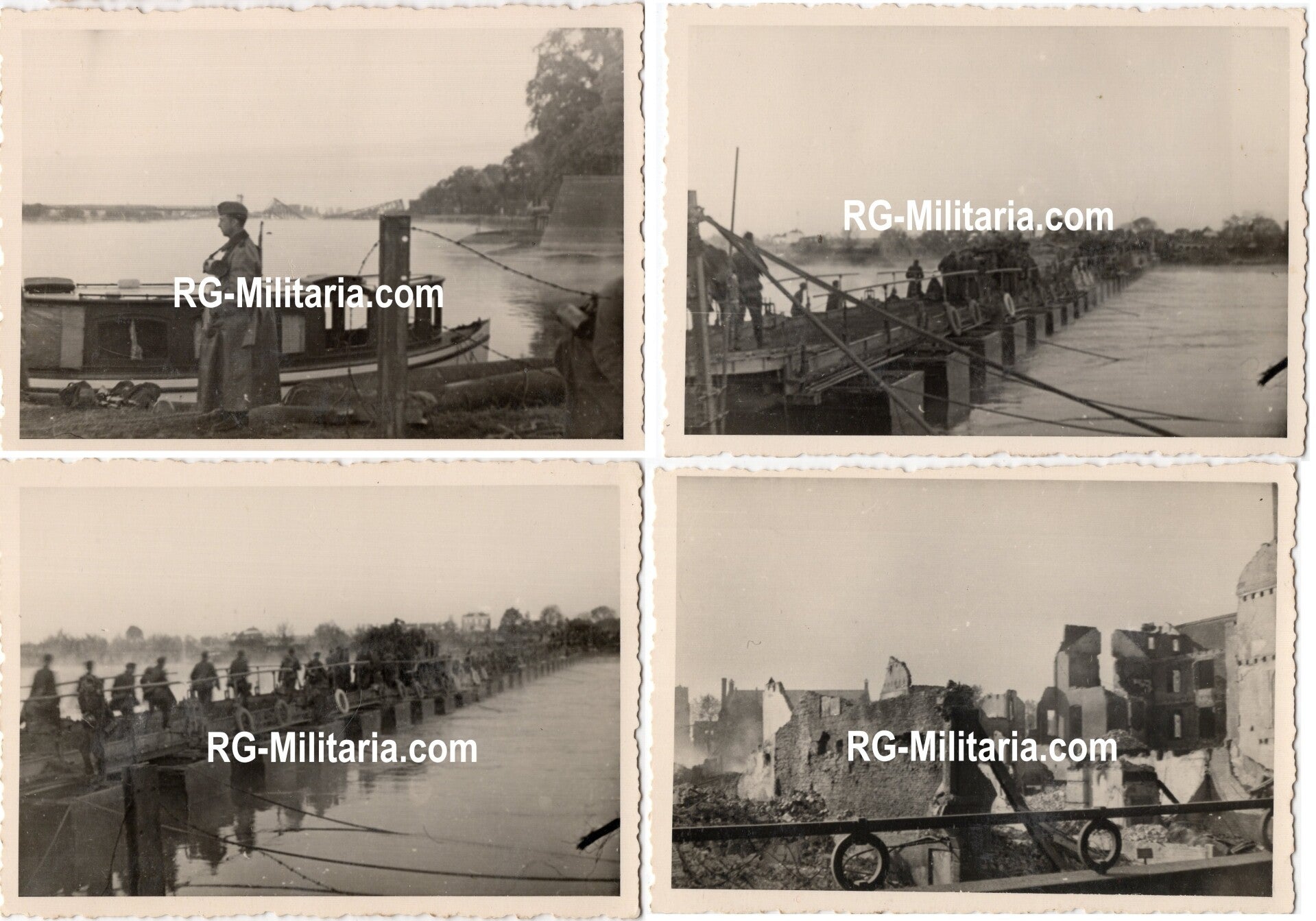 Original WW2 German Photo - German soldiers marching over a ponton bridge near Rotterdam, Holland, May (1940)