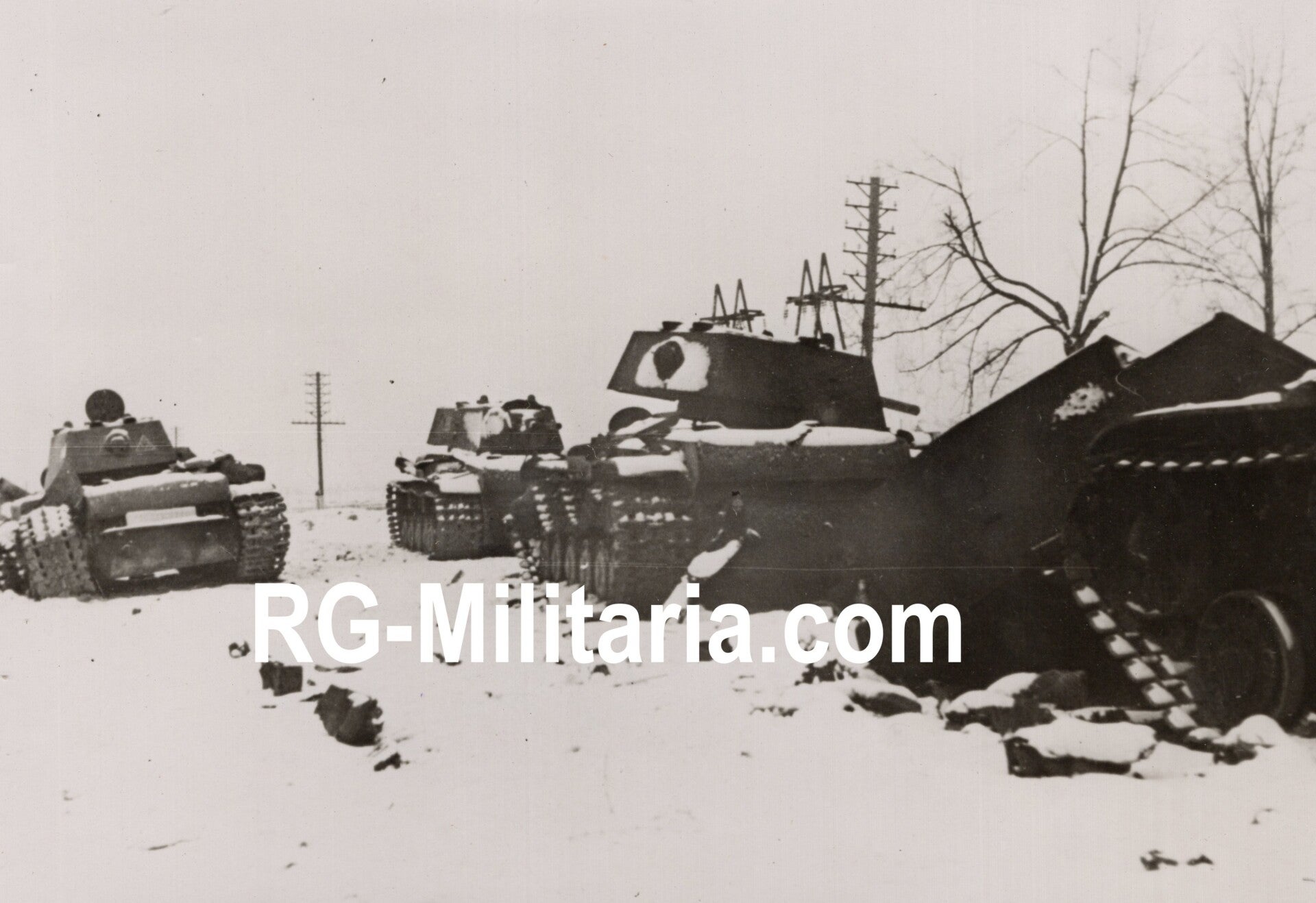 Original WW2 German Press Photo - Destroyed Russian KV-1 Panzer Tanks, Leningrad, Eastern Front (1941)