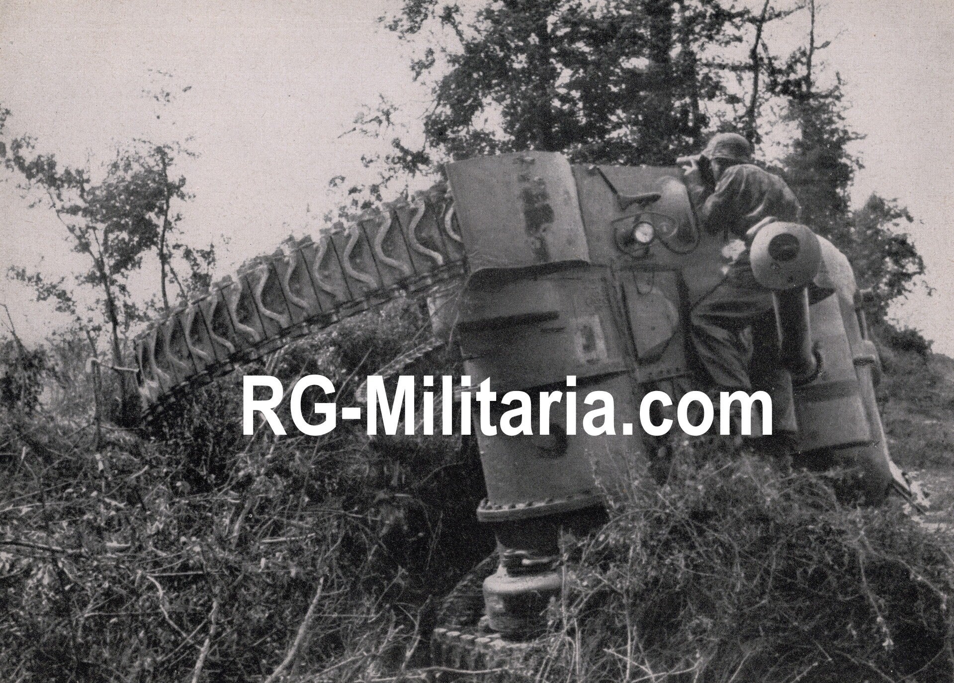 Original WW2 German Waffen SS Bilderdienst Press Photo - SS soldier looking out on a Sherman Firefly tank, West Front