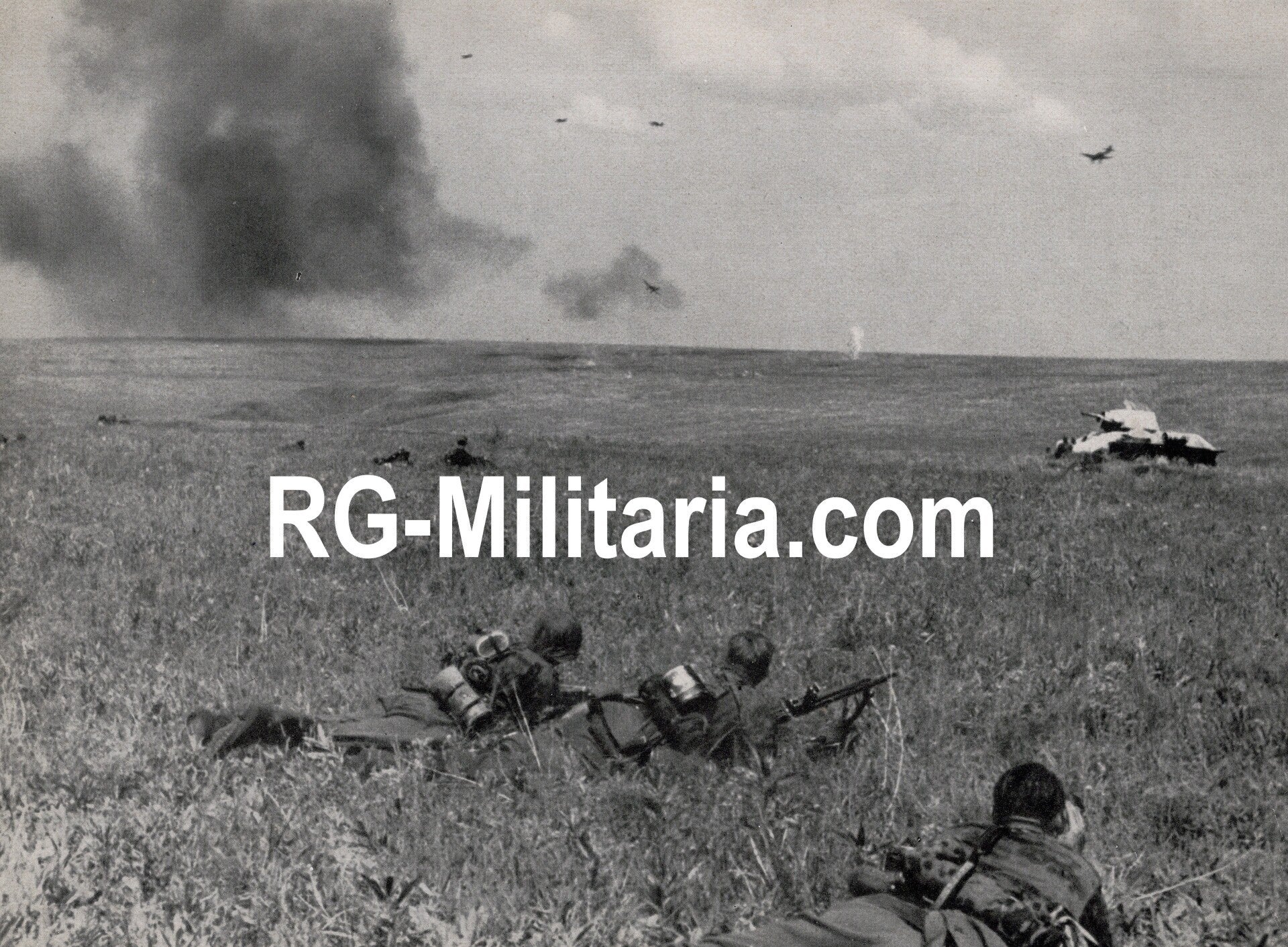 Original WW2 German Waffen SS Bilderdienst Press Photo - SS soldiers looking at an airplane fight