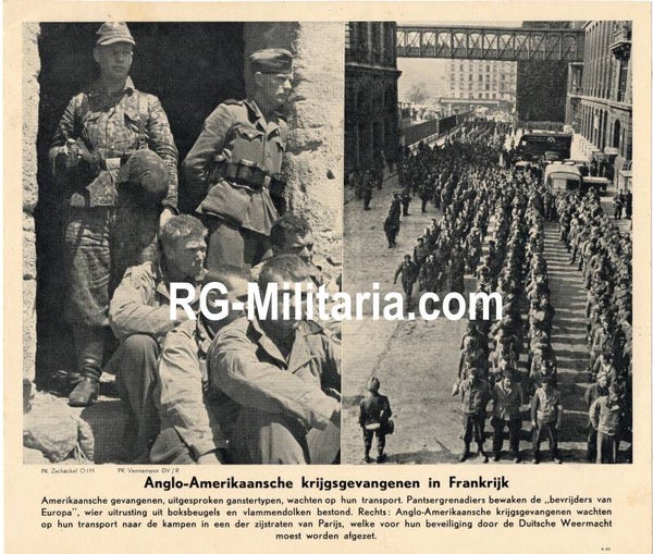 Original WW2 Dutch Waffen SS Bilderdienst Press Photo - US prisoners from Operation Overlord in Paris, France (1944)