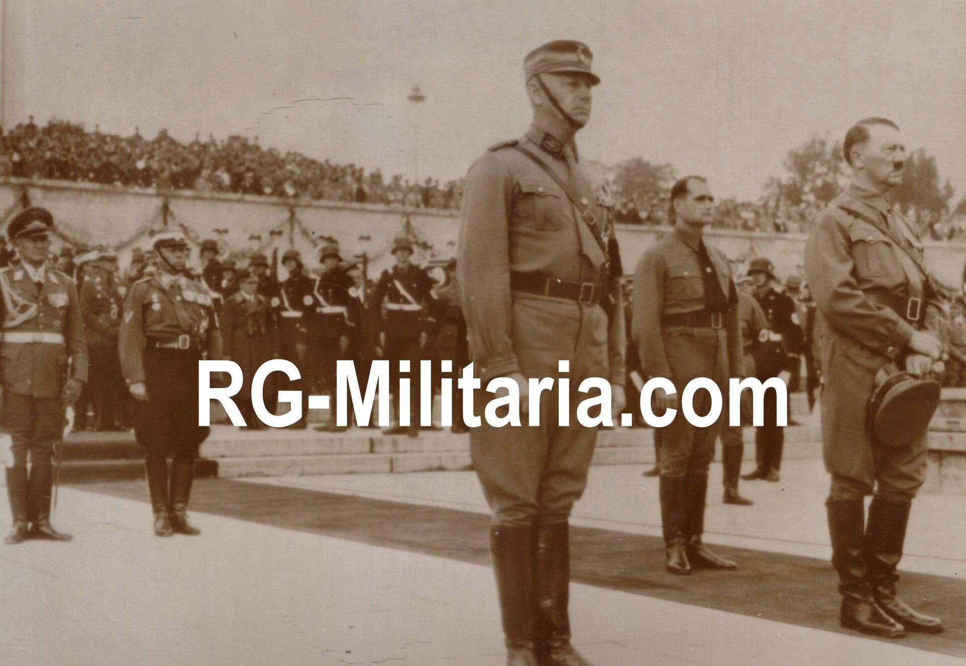 Original WW2 German Press Photo - Viktor Lutze, Rudolf Hess, and Adolf Hitler at the Reichsparteitag Nürnberg (1937)
