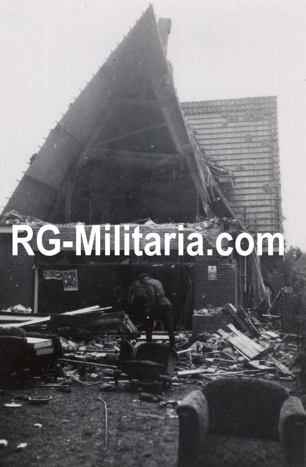 Original WW2 German Photo - Destroyed house in Wageningen, Holland, May (1940)