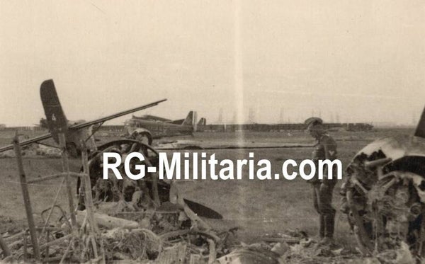 Original WW2 German Photo - Rotterdam airfield Waalhaven with destroyed Junkers JU 52 airplanes, Holland (1940)