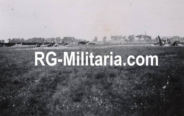 Original WW2 German Photo - Rotterdam airfield Waalhaven with destroyed Junkers JU 52 airplanes, Holland (1940)