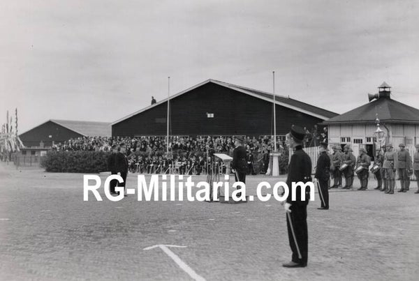 Original WW2 Dutch Press Photo - LVA Luchtvaartafdeeling gathering Soesterberg, July, Speech (1938)