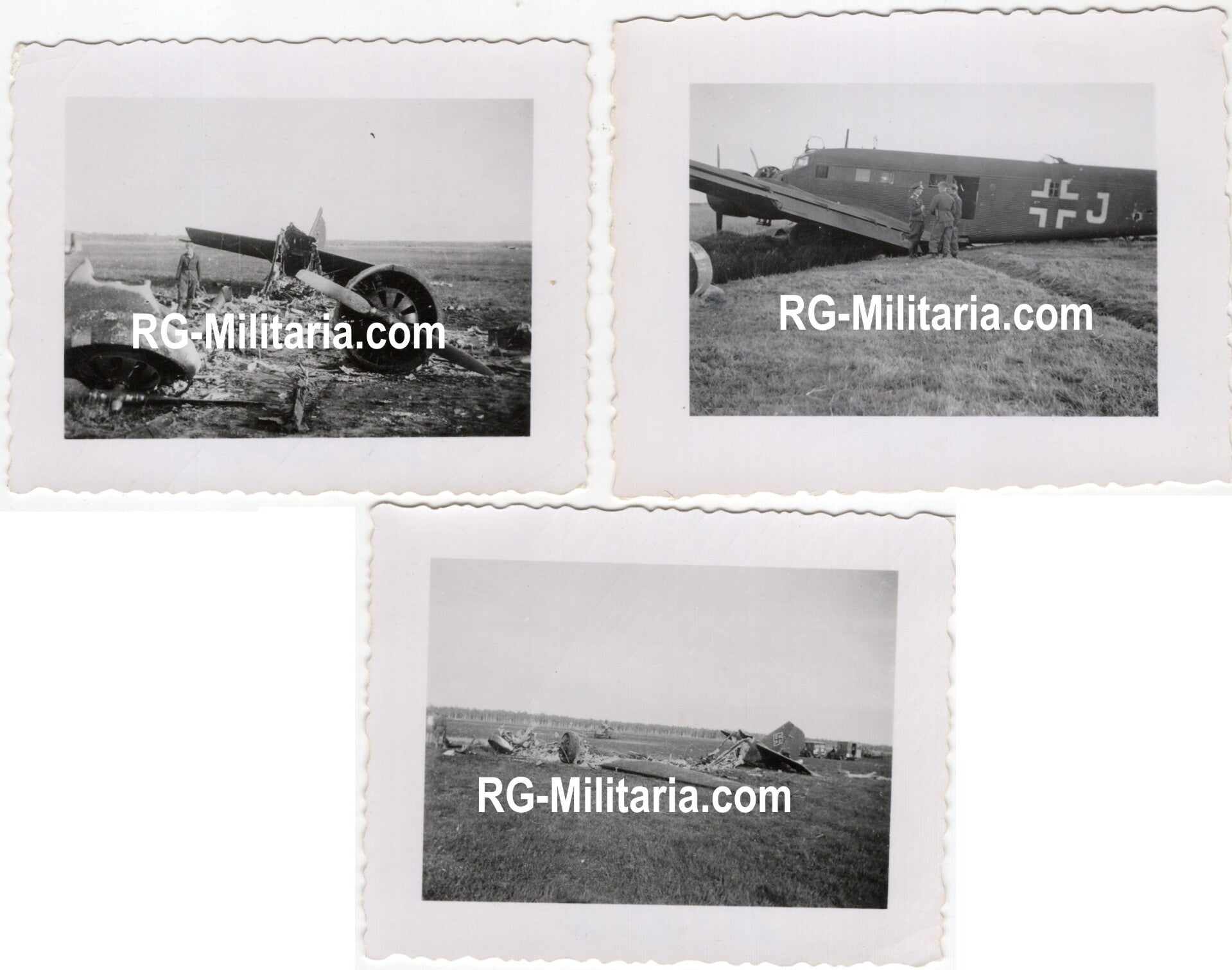 Original WW2 German Photo - Destroyed & landed Junkers Ju52 airplane on the Rotterdam airfield Waalhaven, Holland (1940)