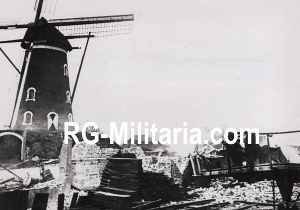 Original WW2 German Press Photo - Destroyed factory next to Mill de Korenbloem in Mill, Holland, May (1940)