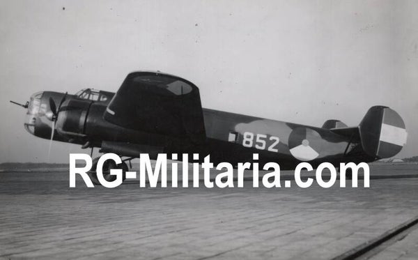 Original WW2 Dutch Photo - Dutch LVA Fokker TV ''852'' bomber airplane, Schiphol, Amsterdam (1939)
