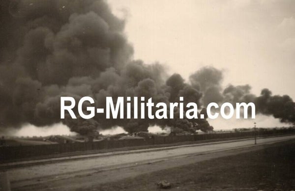 Original WW2 German Photo - Burning Junker JU 52 airplanes at the Rotterdam airfield Waalhaven, Holland, May (1940)