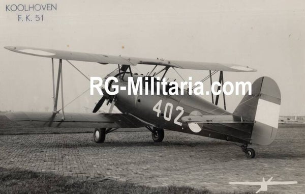 Original WW2 Dutch LVA Photo - Dutch LVA airplane Koolhoven FK 51 ''402'', Waalhaven Rotterdam (1937)