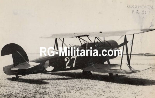 Original WW2 Dutch LVA Photo - Dutch LVA airplane Koolhoven FK 51 ''27'', Waalhaven, Rotterdam (1937)