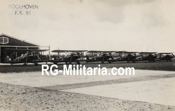 Original WW2 Dutch LVA Photo - Dutch LVA airplane Koolhoven FK 51 ''1, 2, 3, 4, 5'', Waalhaven Rotterdam (1937)