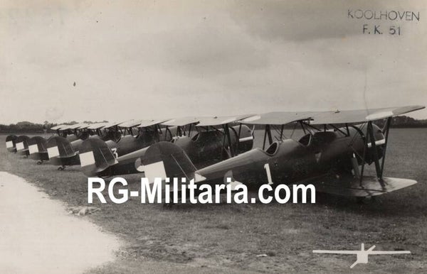 Original WW2 Dutch LVA Photo - Dutch LVA airplane Koolhoven FK 51 ''1, 2, 3, 4, 5'', Waalhaven Rotterdam (1937)