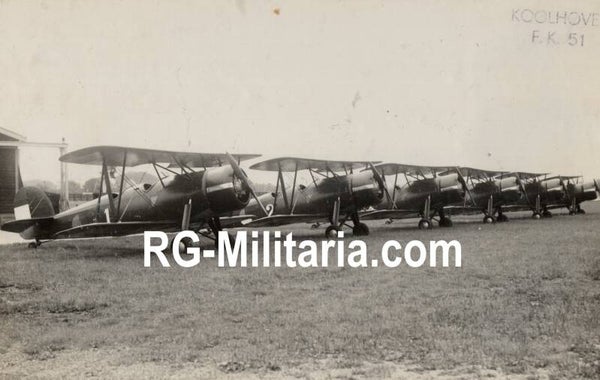 Original WW2 Dutch LVA Photo - Dutch LVA airplane Koolhoven FK 51 ''1, 2, 3, 4, 5'', Waalhaven Rotterdam (1937)