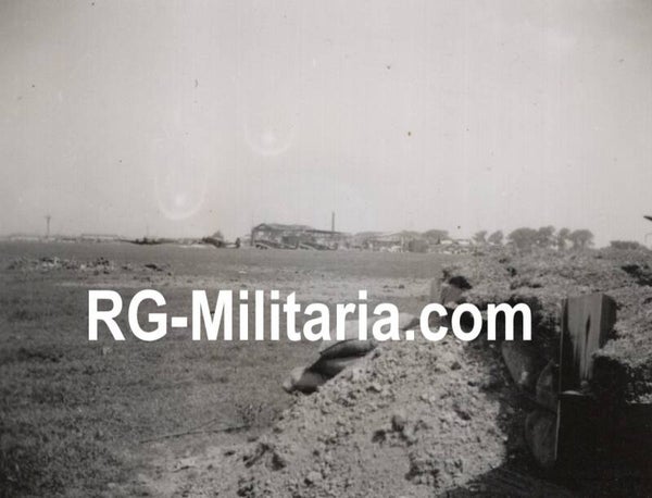 Original WW2 German Photo - Burned out hangar at the Rotterdam airfield, Waalhaven, Holland (1940)