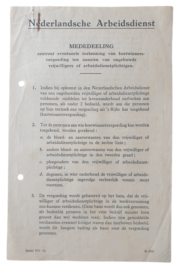 NAD - Nederlandsche Arbeidsdienst meededeling (notice)
