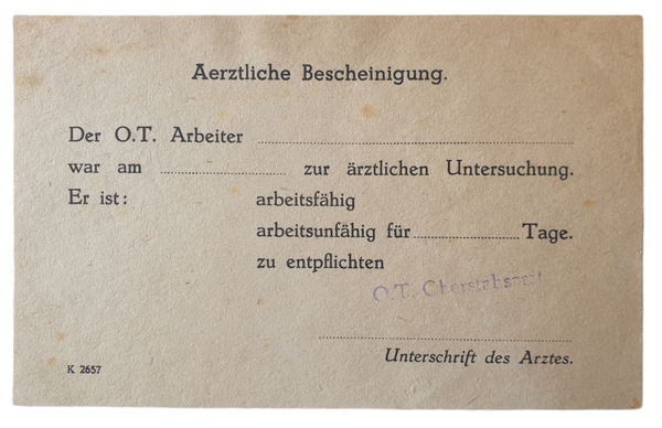 Unused Medical certificate Organisation Todt worker