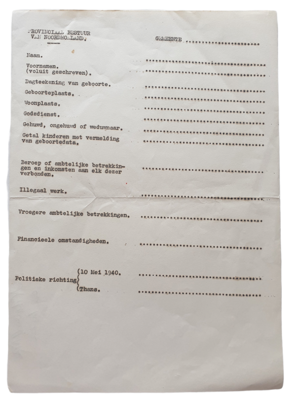 Unused Information list ''Provinciaal bestuur van Noord Holland''