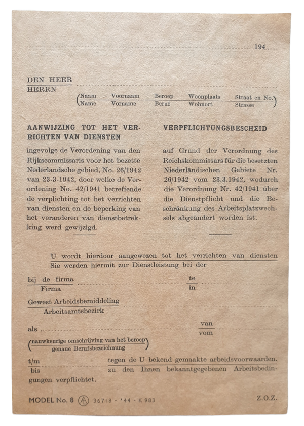Unused ''Verpflichtungsbescheid''