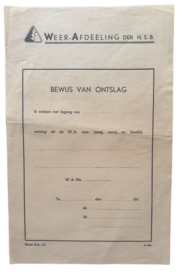 Unissued NSB Weer-Afdeeling WA discharge document