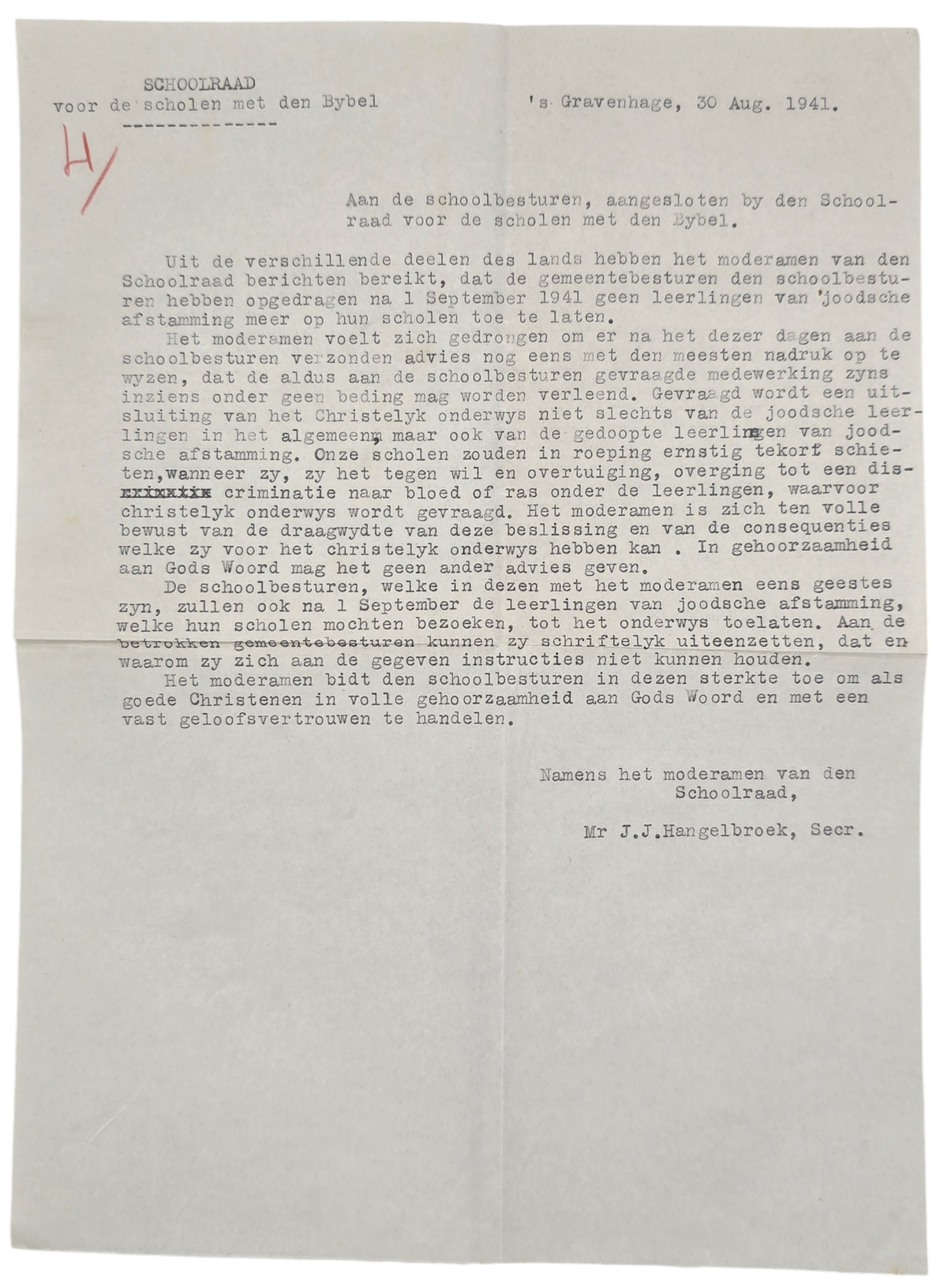 Original WW2 Dutch Document - Notice Registration of Jewish students in ...