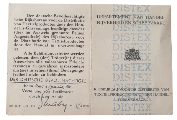 Unused ID card ''Departement van handel, nijverheid en scheepvaart''