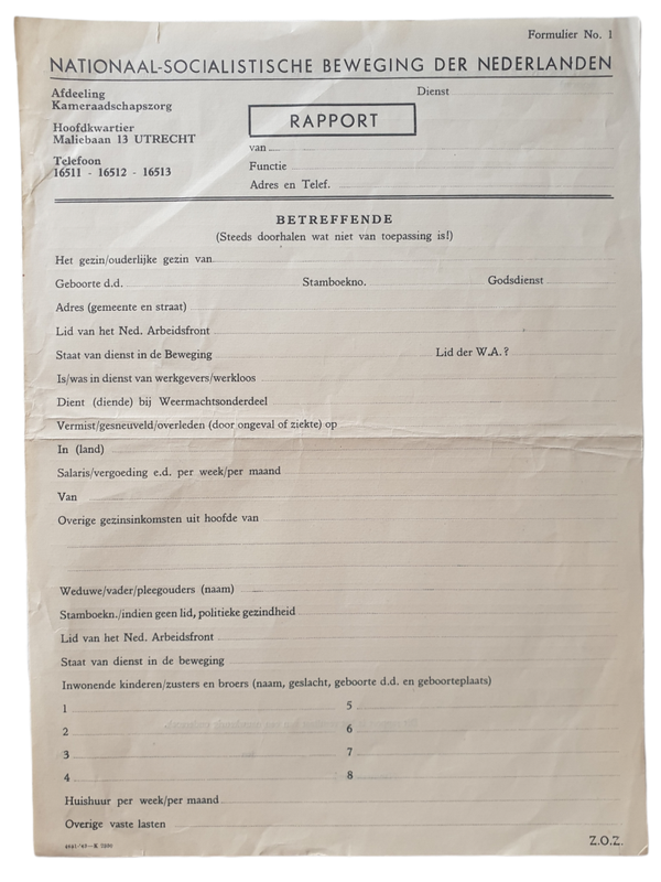 Unissued NSB rapport form