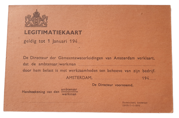 Unused ID card ''gemeentewaterleidingen'' Amsterdam
