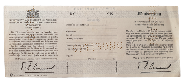 Unused Ausweis ''Departement van landbouw en visscherij''