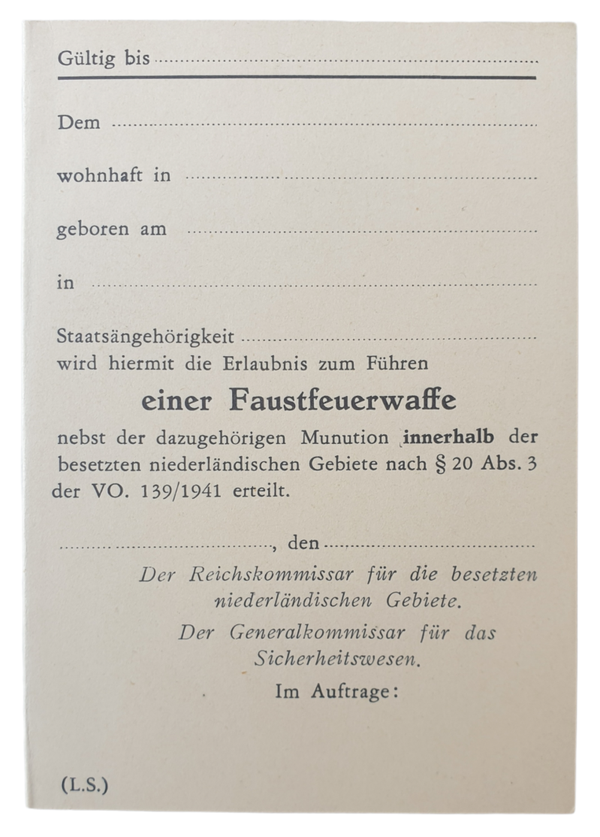 Unused gun license ID card the Netherlands