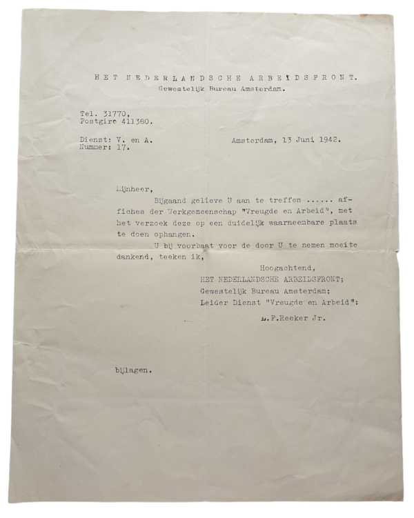 NAF - Letter Amsterdam 13th of June 1942