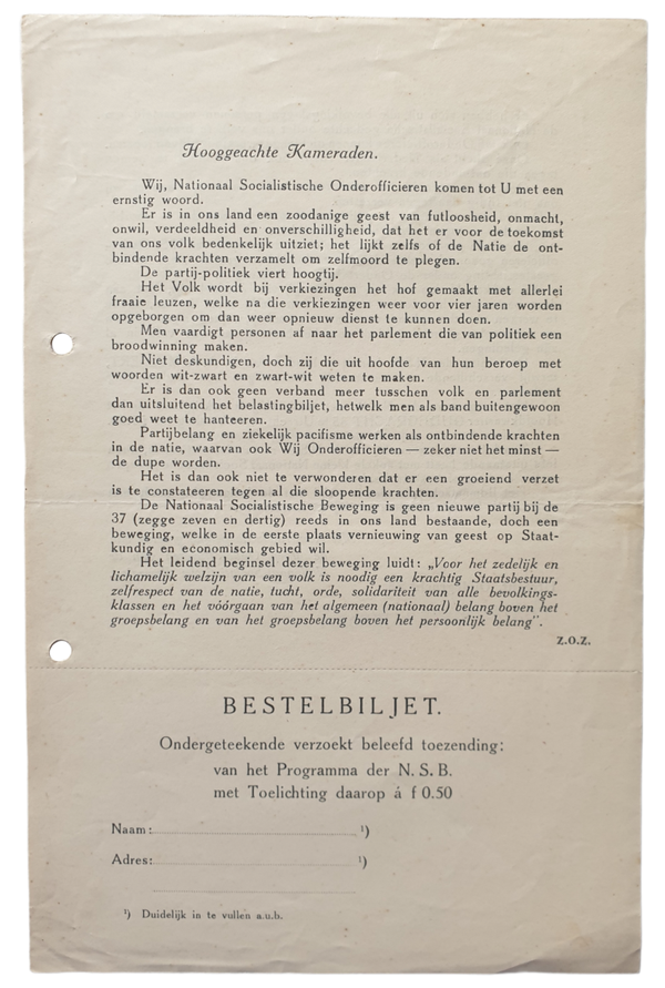 NSB flyer - ''bestelbiljet programma der NSB'' Amsterdam