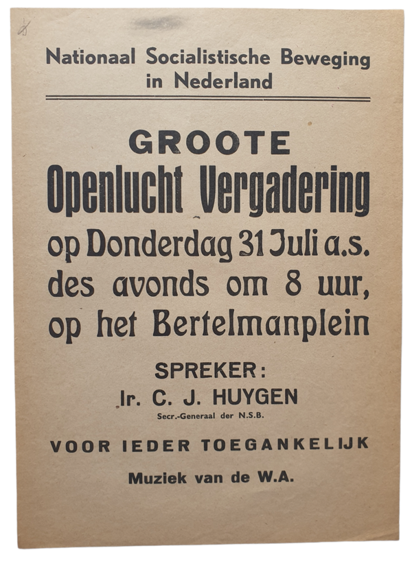 NSB flyer - ''Groote openlucht vergadering'' Huygen Amsterdam